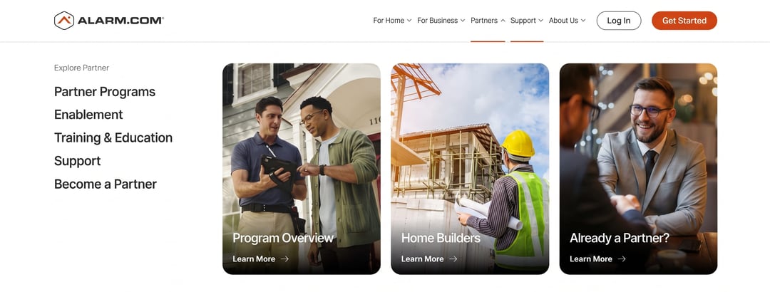 Alarm.com Partner page for service providers