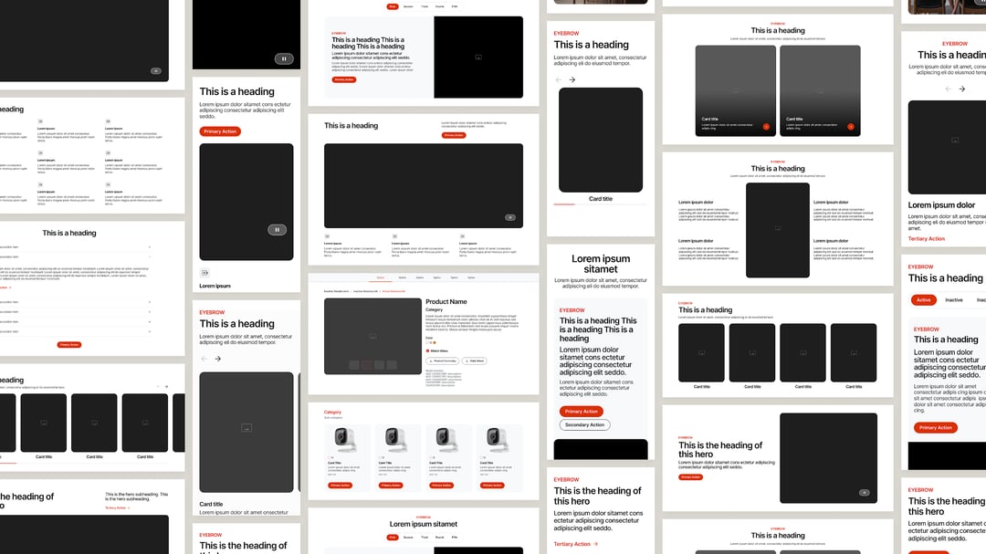 Collage of modular components from the Alarm.com website design system