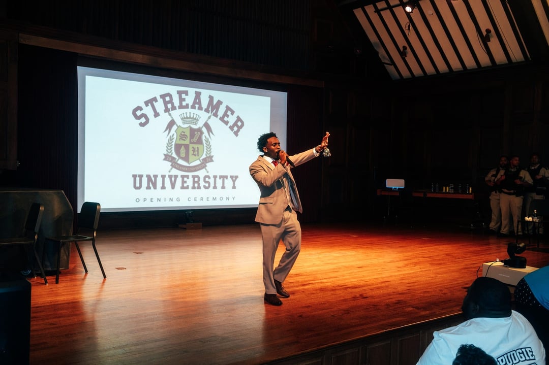 Behind-the-scenes moment at Streamer University, day 1
