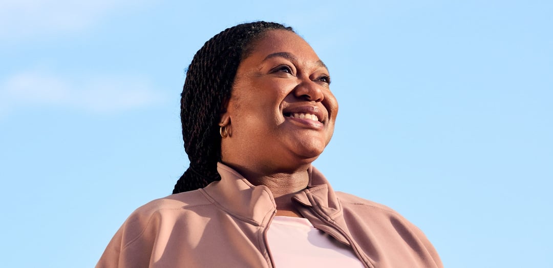 Smiling woman in a park, portrait for Endura Weight Loss Solutions by Boston Scientific
