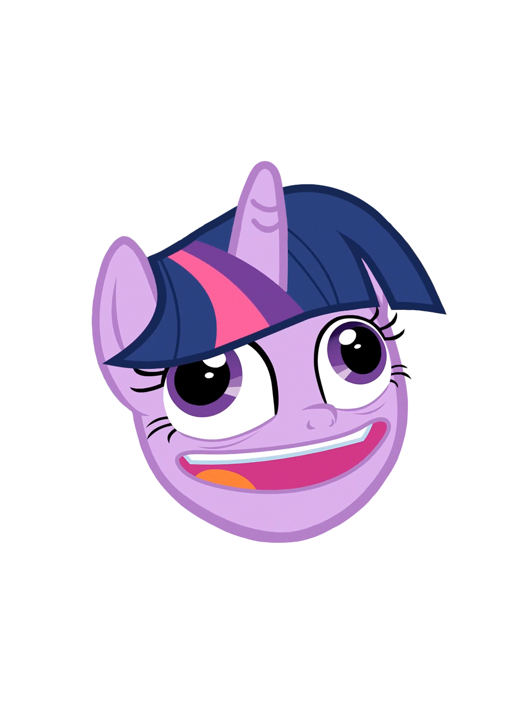 Ponymoji sticker of Twilight Sparkle with a wide-eyed, unhinged grin