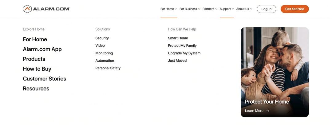 Alarm.com Explore Home page for homeowners